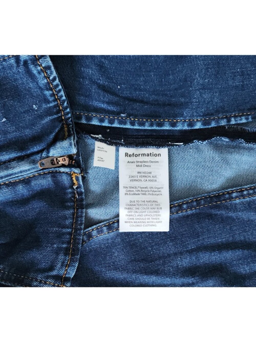 Reformation Jeans Anais Womens Strapless Denim Midi Dress in Merritt Blue Size 2 - Picture 4 of 4
